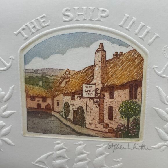Gold Framed 1990s Stephen Whittle Ship Inn Color Etching Signed Print Embossed - Picture 2 of 5